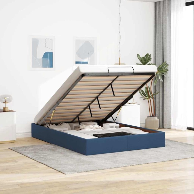 Cadre de lit ottoman sans matelas bleu 140x190 cm tissu 