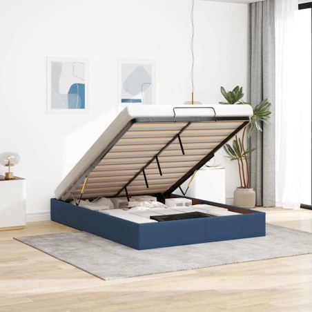 Cadre de lit ottoman sans matelas bleu 140x190 cm tissu 