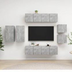 Ensemble de meuble TV 8 pcs Gris béton Bois d'ingénierie 