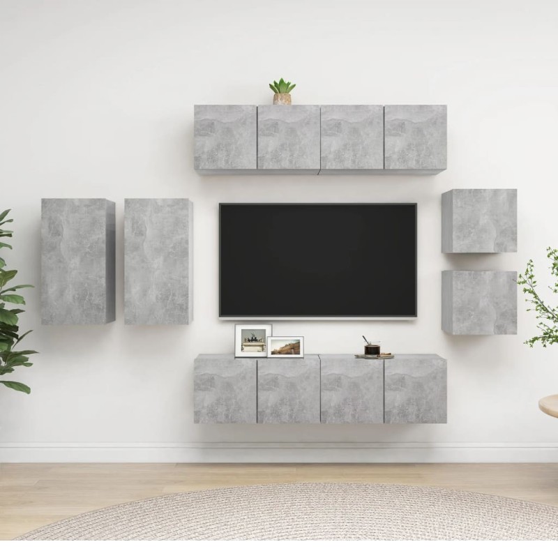 Ensemble de meuble TV 8 pcs Gris béton Bois d'ingénierie Ensemble de meuble TV 8 pcs Gris béton Bois d'ingénierie