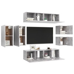 Ensemble de meuble TV 8 pcs Gris béton Bois d'ingénierie 
