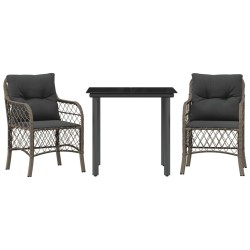 Ensemble de bistro 3 pcs avec coussins gris résine tressée 