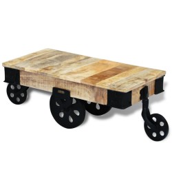 vidal XL Table basse avec roues Bois de manguier brut 
