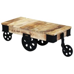 vidal XL Table basse avec roues Bois de manguier brut 