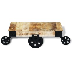 vidal XL Table basse avec roues Bois de manguier brut 