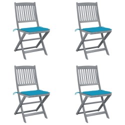 Chaises pliables d'extérieur lot de 4 et coussins Bois d'acacia 
