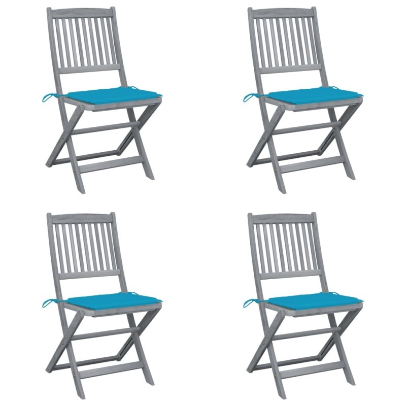 Chaises pliables d'extérieur lot de 4 et coussins Bois d'acacia 
