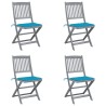 Chaises pliables d'extérieur lot de 4 et coussins Bois d'acacia 