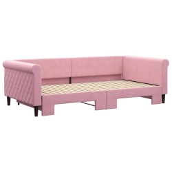 Lit de jour avec lit gigogne rose 100x200 cm velours 