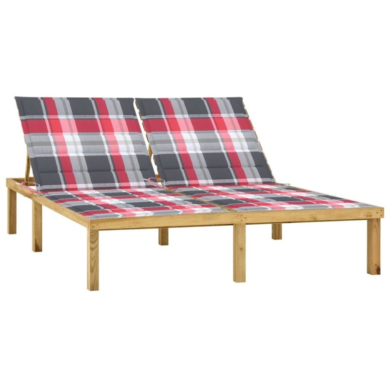 Chaise longue double avec coussins Bois de pin imprégné Chaise longue double avec coussins Bois de pin imprégné