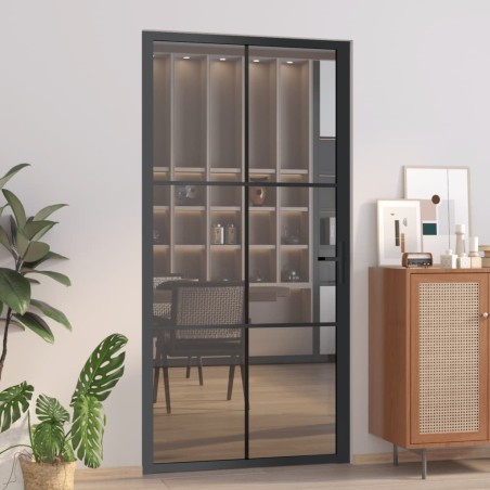 Porte intérieure 102,5x201,5 cm Noir Verre ESG et aluminium 