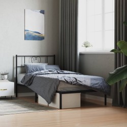 Cadre de lit métal sans matelas avec tête de lit noir 107x203cm 