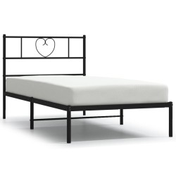 Cadre de lit métal sans matelas avec tête de lit noir 107x203cm 