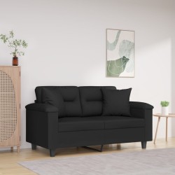 Canapé 2 places avec oreillers noir 120 cm tissu microfibre 