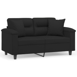 Canapé 2 places avec oreillers noir 120 cm tissu microfibre 