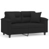 Canapé 2 places avec oreillers noir 120 cm tissu microfibre 