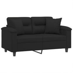 Canapé 2 places avec oreillers noir 120 cm tissu microfibre 