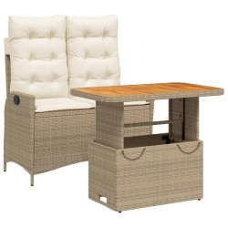 Ensemble à manger de jardin et coussins 2 pcs beige poly rotin 