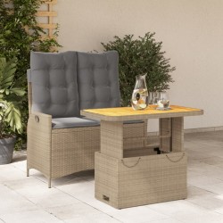 Ensemble à manger de jardin et coussins 2 pcs beige poly rotin 