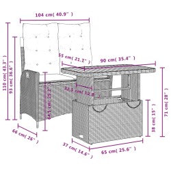 Ensemble à manger de jardin et coussins 2 pcs beige poly rotin 