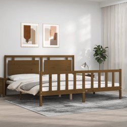 Cadre de lit sans matelas marron miel 200x200cm bois pin massif 