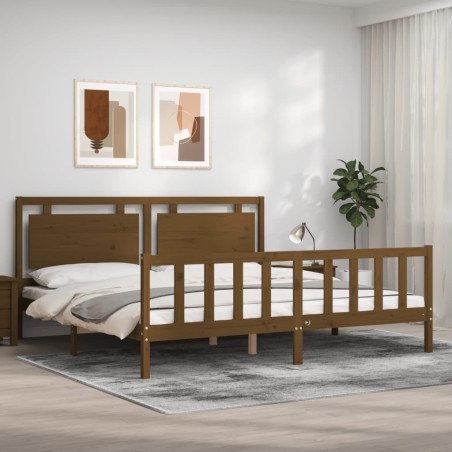 Cadre de lit sans matelas marron miel 200x200cm bois pin massif 