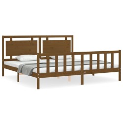Cadre de lit sans matelas marron miel 200x200cm bois pin massif 