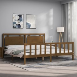 Cadre de lit sans matelas marron miel 200x200cm bois pin massif 