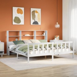 Lit bibliothèque sans matelas blanc 200x200 cm bois pin massif 