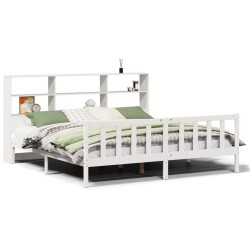 Lit bibliothèque sans matelas blanc 200x200 cm bois pin massif 