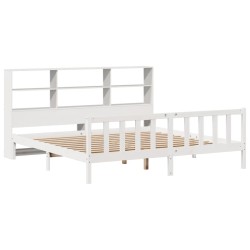 Lit bibliothèque sans matelas blanc 200x200 cm bois pin massif 