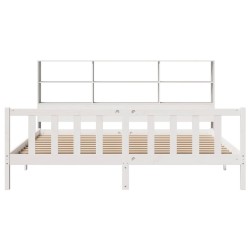 Lit bibliothèque sans matelas blanc 200x200 cm bois pin massif 