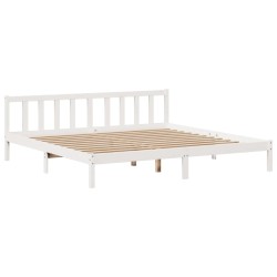 Lit bibliothèque sans matelas blanc 200x200 cm bois pin massif 