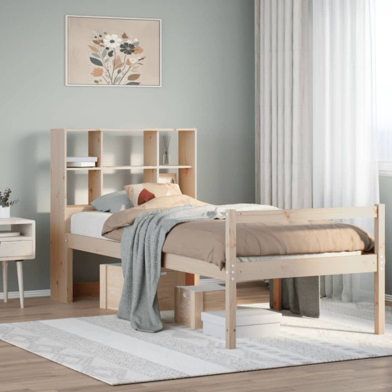 Lit bibliothèque sans matelas 90x200 cm bois de pin massif 