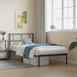 Cadre de lit métal sans matelas avec tête de lit noir 107x203cm 