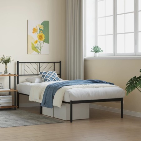 Cadre de lit métal sans matelas avec tête de lit noir 107x203cm 