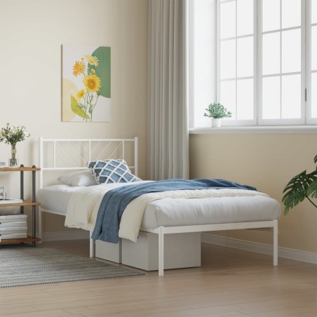 Cadre de lit métal sans matelas et tête de lit blanc 107x203 cm 