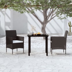 Ensemble à manger de jardin avec coussins 3 pcs noir 