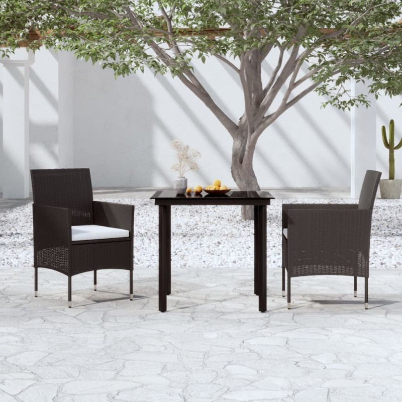 Ensemble à manger de jardin avec coussins 3 pcs noir 