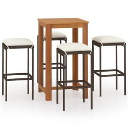 Ensemble de bar de jardin avec coussins 5 pcs Marron 