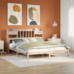 Lit bibliothèque sans matelas 200x200 cm bois massif de pin 