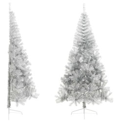 Demi sapin de Noël artificiel avec support argenté 210 cm PET 