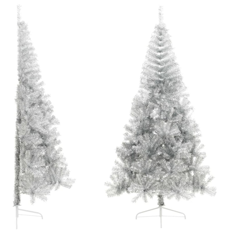 Demi sapin de Noël artificiel avec support argenté 210 cm PET 