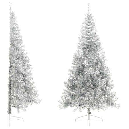 Demi sapin de Noël artificiel avec support argenté 210 cm PET 