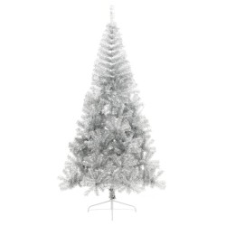 Demi sapin de Noël artificiel avec support argenté 210 cm PET 