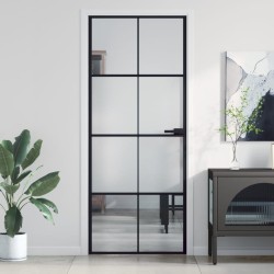Porte intérieure mince noir 83x201,5 cm verre trempé aluminium 
