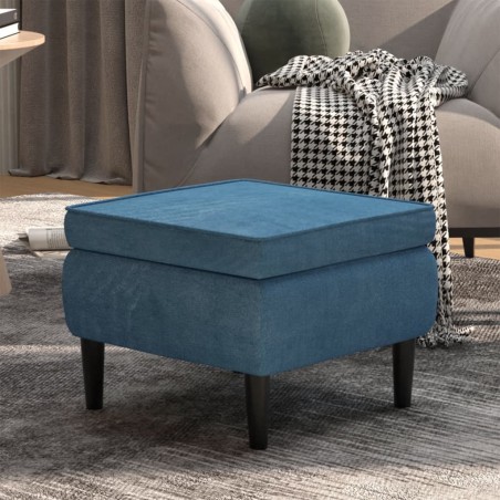 Tabouret avec pieds en bois Bleu Velours 