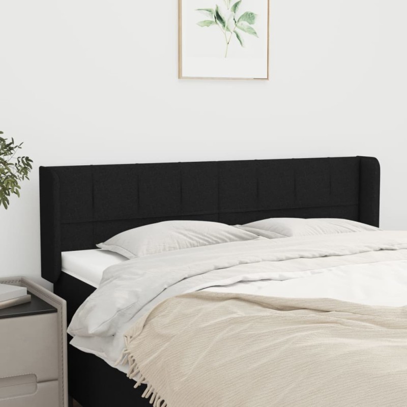 Tête de lit avec oreilles Noir 147x16x78/88 cm Tissu Tête de lit avec oreilles Noir 147x16x78/88 cm Tissu