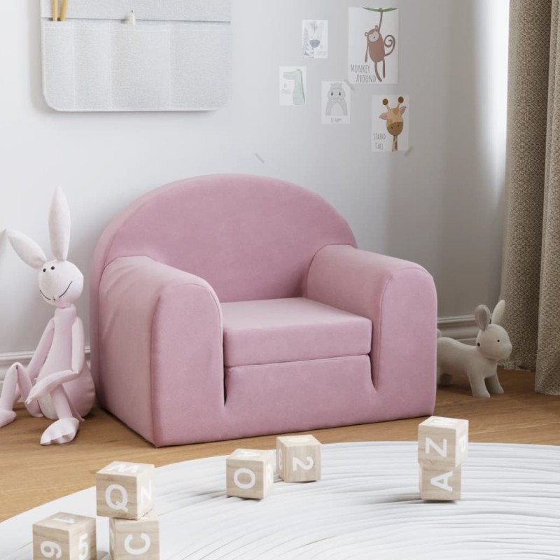 Canapé-lit pour enfants rose peluche douce 
