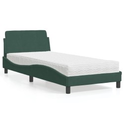 Lit avec matelas vert foncé 80x200 cm velours 